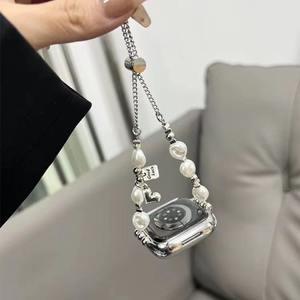 <span class=keywords><strong>Bracelet</strong></span> perlé fait à la main en métal d'acier inoxydable de <span class=keywords><strong>perle</strong></span> pour le remplacement réglable de <span class=keywords><strong>bracelet</strong></span> d'<span class=keywords><strong>Apple</strong></span> <span class=keywords><strong>Watch</strong></span> 41mm 44mm 45mm 49mm pour des femmes - Product Image 6