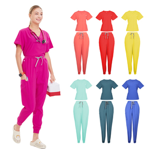 LOGO personalizzato con scollo a V uniformi da lavoro ospedaliere con Scrub medico pantaloni da Jogger Unisex set uniformi da cura per infermieri - Product Image 2