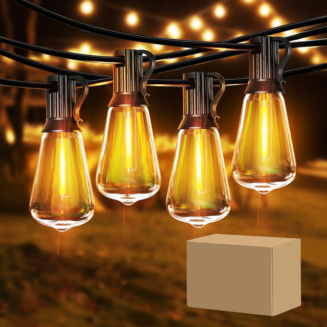 ST38 High-voltage Dimmable 100FT Outdoor String Lights Waterproof IP65 Pendant for Exterior Porch Garden Backyard Cafe PVC 2700K