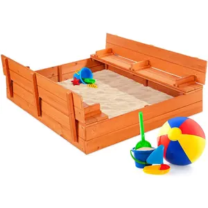 Kids Wooden Outdoor playground Sandbox Sand Pits with Fold able Bench Seats