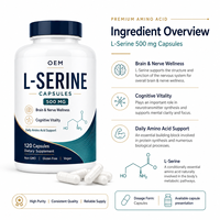 Cápsulas de L-Serina Clean Label Veganas, Sin GMO, Sin Gluten, Aminoácidos para la Nutrición, Bienestar Cerebral y Nervioso, Rutina Diaria, Línea de Suministro OEM