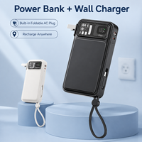 Batterie externe de voyage 3 en 1 avec chargeur mural intégré, câbles doubles, charge rapide 22,5 W, USB C PD QC, batterie portable