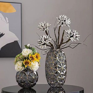 Light Luxury Creative Hydrangea Painted Gold Glass <b>Vase</b> Flower Arranger Living Room Home Glass <b>Vase</b> - Product Image 1