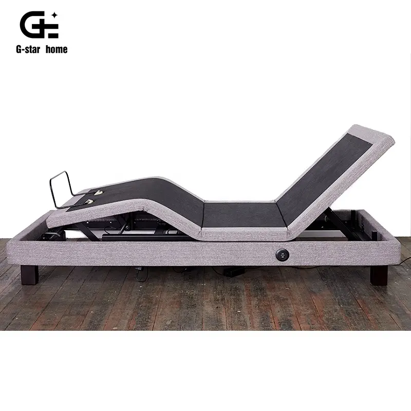 Cama ajustável elétrica de luxo, cama para idosos com estrutura de base ajustável e massageadora