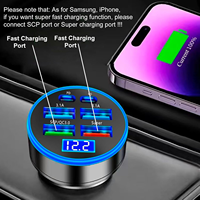 Adaptateur de chargeur de téléphone de voiture USB C à charge super rapide 6 en 1 avec affichage de la tension 250W Multi-ports Allume-cigare USB Charge
