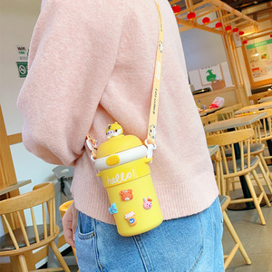 Cute Dumpling Glass Water <b>Bottle</b> With Straw And Crossbody Strap For Girls Students Back To School Large Capacity - Product Image 3