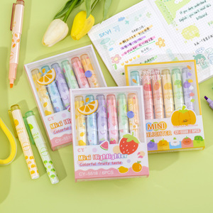 Set de 6 Marcadores <span class=keywords><strong>Pastel</strong></span> Kawaii, Estéticos, <span class=keywords><strong>Pequeños</strong></span> y Portátiles, con Forma de Frutas y Verduras, Creativos - Product Image 1