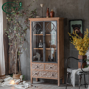 Vintage Distressed Entryway Cabinet With Carved Details Storage <b>Sideboard</b> For Living Room - Product Image 1