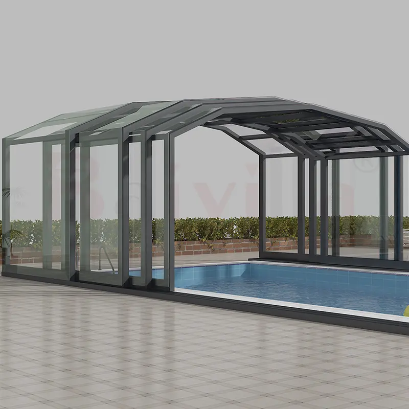 Baivilla American Style Modernes Polycarbonat dach Einziehbare Wintergärten Glas Schwimmbad gehäuse