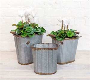 Set of 3 Pcs Vintage Metal Galvanised Rectangle Dolly Tub Planter For Home Garden Indoor Outdoor & Balcony Decor - Product Image 1