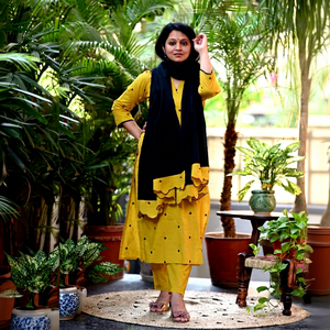 Ensemble Kurti, pantalon et dupatta longs en coton brodé sans plis pour femme NOIIR PIGEON |   Ensemble ethnique 3 pièces entièrement cousu - Product Image 1