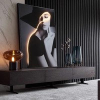 Peinture murale LED moderne de portrait de femme, impressions décoratives en noir et blanc avec cristaux, style tendance pour le salon