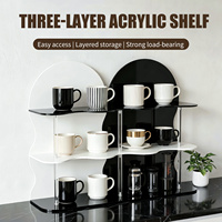 Support de rangement et de présentation en acrylique noir et blanc à 3 niveaux, style luxe, motif vague sinusoïdale, pour tasses à café et mugs à thé, pour comptoir de cuisine et bureau