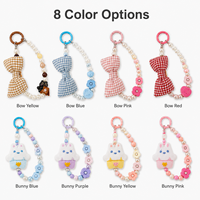 Porte-clés Lapin en Peluche Mignon avec Perles et Nœud, Breloque de Sac Kawaii, Pendentif pour Clés, Chaîne de Téléphone, Accessoire de Sac à Main Dessin Animé, Cadeau