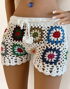 Femmes couleur aléatoire main Crochet fleur bloc Patchwork grand-mère vérifier Wrap pantalons chauds femmes <span class=keywords><strong>Sexy</strong></span> plage Crochet Shorts - Product Image 5