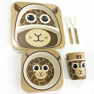 Vaisselle pour enfants 2025, ensemble de 5 pièces, assiette, bol, tasse, cuillère, fourchette, fibre de bambou naturelle, biodégradable, pour enfant - Product Image 2