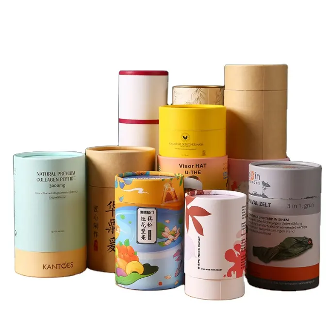 Boîte d'emballage en étain de papier de thé de fleur, tube de papier d'amidon de racine de lotus, peinture de couplet, sous-vêtements, chaussettes, couverture de ciel et de terre