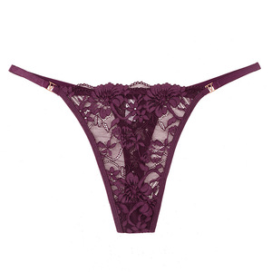 Culotte string en dentelle florale pour femme, maille transparente, fines bretelles, lingerie sexy, taille basse élégante, sous-vêtements respirants - Product Image 1