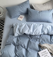 Bleu moderne bordure housse de couette lavage microfibre ensemble de draps de literie pour trois/quatre lits King Twin usage domestique toutes saisons