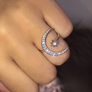 Anillo Abierto con Diseño de Luna Estrellada, Anillo Abierto Ajustable con Circonia Sintética Brillante - Product Image 2