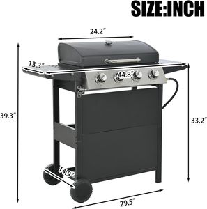 Parrilla de gas butano negra de 4 quemadores con dispositivo de seguridad contra llamas para exteriores, ideal para barbacoas y fiestas. - Product Image 2
