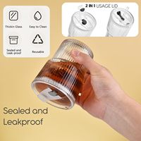 Grande tasse à paille domestique grande capacité avec couvercle, en verre rayé résistant à la température, élégante pour jus et boissons froides