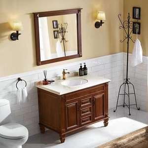 American Style Classic Practical Walnut Solid Wood Insect Prevention Brown Series Bathroom <b>Vanity</b> - Product Image 5