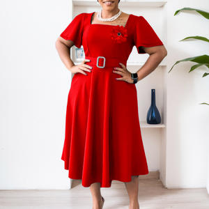 2025 nouveau été femmes mode col carré couleur unie taille haute grande balançoire <span class=keywords><strong>jupe</strong></span> robe <span class=keywords><strong>africaine</strong></span> - Product Image 3