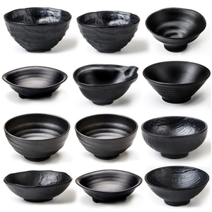 Juego de cuencos de fideos japoneses negros helados de alta calidad, cuenco de melamina ecológico con <span class=keywords><strong>cuchara</strong></span> de plástico para sopa de arroz <span class=keywords><strong>Ramen</strong></span> para bodas - Product Image 2