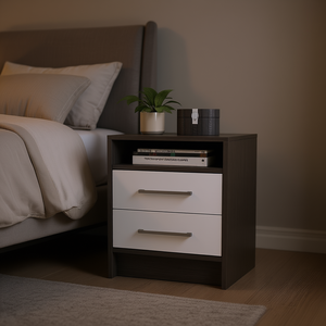 Comodino Philadelphia a Due Cassetti con Ripiano Nascosto, Arredamento Moderno in Legno per Camera da Letto - Product Image 2
