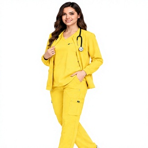 Ensemble de 3 pièces de tenue médicale respirante pour infirmières avec veste assortie pour personnel hospitalier, pharmaceutique et chirurgical – Personnalisable – Vente en gros - Product Image 1