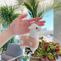 Jouets en coton doux alpaga debout en peluche porte-clés poupée en peluche avec porte-clés animaux de cheval en acier inoxydable