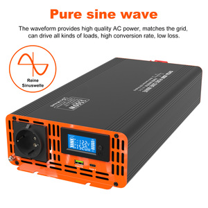 Convertisseur d'ondes sinusoïdales pures monophasé 12V/24V vers 110V/220VAC 1500W, efficacité 90%, prise US/EU, pour voiture, maison et solaire extérieur - Product Image 2