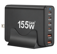 Chargeur de bureau GaN3 155W, 2 ports USB Type-C PD QC3.0, station de charge rapide multi-ports, adaptateur de chargeur mural pour ordinateur portable et téléphone