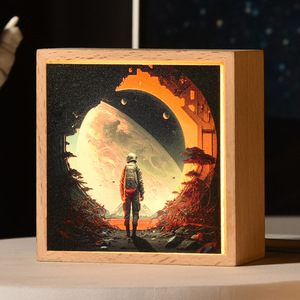 Gỗ Acrylic hình ảnh khung với LED, cạnh giường ngủ máy tính để bàn trang trí món quà sáng tạo Phi Hành Gia hành tinh ánh sáng bức tranh khung - Product Image 4