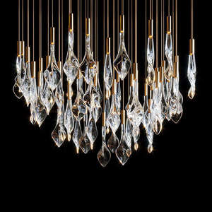 Lustre en cristal de luxe avec cadre doré, luminaire suspendu LED, hauteur réglable, grande forme de cloche pour salon - Product Image 2