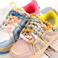 Olian Nouveau Style De Mode Belle Fille Pantoufles Sneaker Grande Dentelle Corde Lacets Chaussure Personnalisé Tissé Bulle Ronde Graisse Colorée Lacets