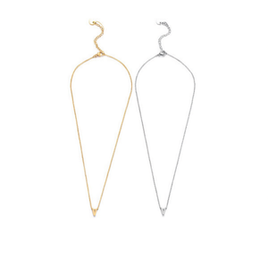 Collana con Ciondolo a Lettera V in Acciaio Inossidabile Acero, 20 Pollici, Placcata Oro, Stile Classico Unisex per Uso Quotidiano - Product Image 2