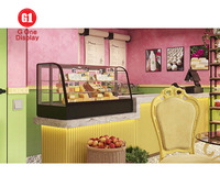 Meubles de présentation de restaurant tendance, design moderne de comptoir de bar à café, éclairage LED en bois personnalisé