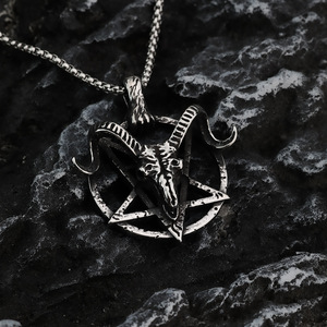 Collar <span class=keywords><strong>de</strong></span> Calavera <span class=keywords><strong>de</strong></span> Acero Inoxidable Vintage con Colgante <span class=keywords><strong>de</strong></span> <span class=keywords><strong>Estrella</strong></span> <span class=keywords><strong>de</strong></span> David y Cabeza <span class=keywords><strong>de</strong></span> Cabra Satánica - Product Image 3