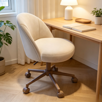 Chaise de bureau contemporaine en cuir véritable avec roulettes, sans accoudoirs, réglable en hauteur, pieds en métal, idéale pour chambre et petit bureau
