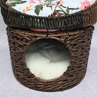 Lit pour chat en rotin PE tressé à la main, Nid pour animaux de compagnie artisanal en osier, Robuste, Facile à nettoyer, Respirant, Écologique, Mignon, Confortable, Pour intérieur, Motif feuille