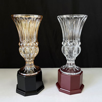 Trophée de Coupe en Cristal Clair Champagne Or avec Base en Bois Noir Rouge MH-N08