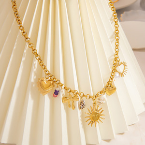 Collana da Donna Boho Personalizzabile Fai-da-Te con Ciondolo Sole e Cuore Placcato Oro, Catena in Acciaio Inox con Conchiglia Naturale - Product Image 5
