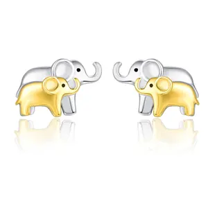 白金镀金小925纯银女耳钉可爱动物大象耳环珠宝