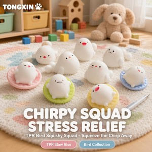 TONGXIN Chirpy Bird Squad TPR Squishy Slow Rise Chubby Chick Squeeze Toy Antistress da Scrivania Carino da Collezione Fidget Gift OEM - Product Image 2