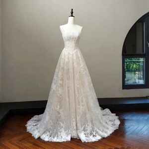 MQW02313 Vestido de Novia de Encaje <span class=keywords><strong>Chantilly</strong></span> <span class=keywords><strong>con</strong></span> Cuello Cuadrado, Cintura Estilo Vichy, Sin Mangas y Tirantes - Product Image 1