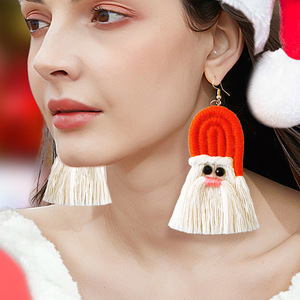 Spring women tassel hoop Earrings Creative Cartoon Bohemian Tassel Braided Handmade Earrings Wholesale christmas <strong>jewelry</strong> - Product Image 6