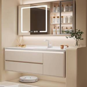 Ceramic single basin <b>large</b> capacity storage intelligent lighting mirror minimalist wall mounted bathroom cabinet - Product Image 4