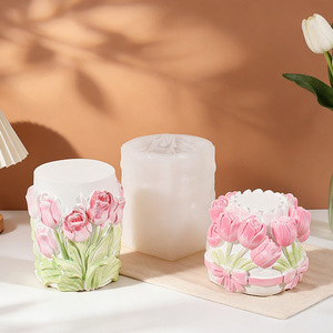Novas Ideias: Molde de Silicone para Vela Aromática em Coluna de Pétalas de Rosa, Molde de Gesso com Padrão em Relevo de Tulipa e Girassol para Difusão de Fragrâncias - Product Image 4